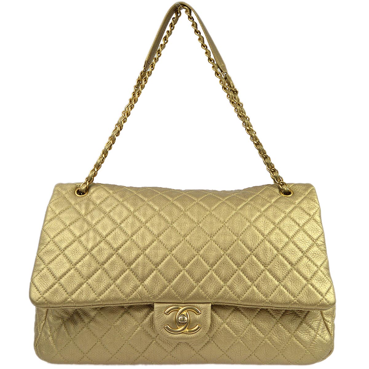 Chanel 2018 Gold Calfskin XXL Single Flap Shoulder Bag