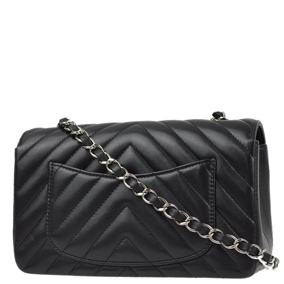 Chanel 2017-2018 Black Lambskin Chevron Chain Shoulder Bag