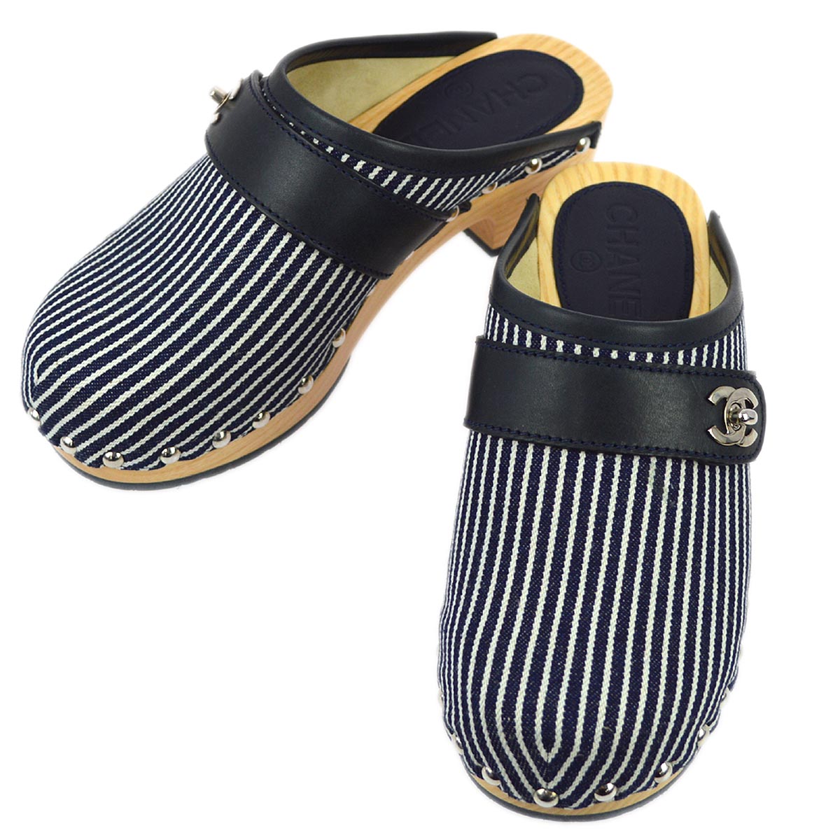 Chanel Navy Turnlock Sabot Shoes #35
