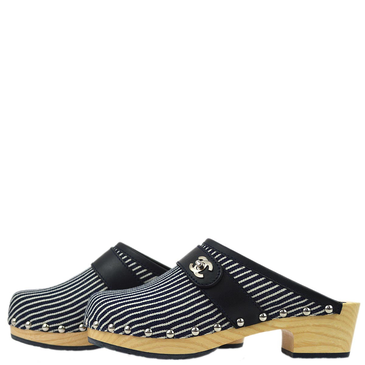Chanel Navy Turnlock Sabot Shoes #35