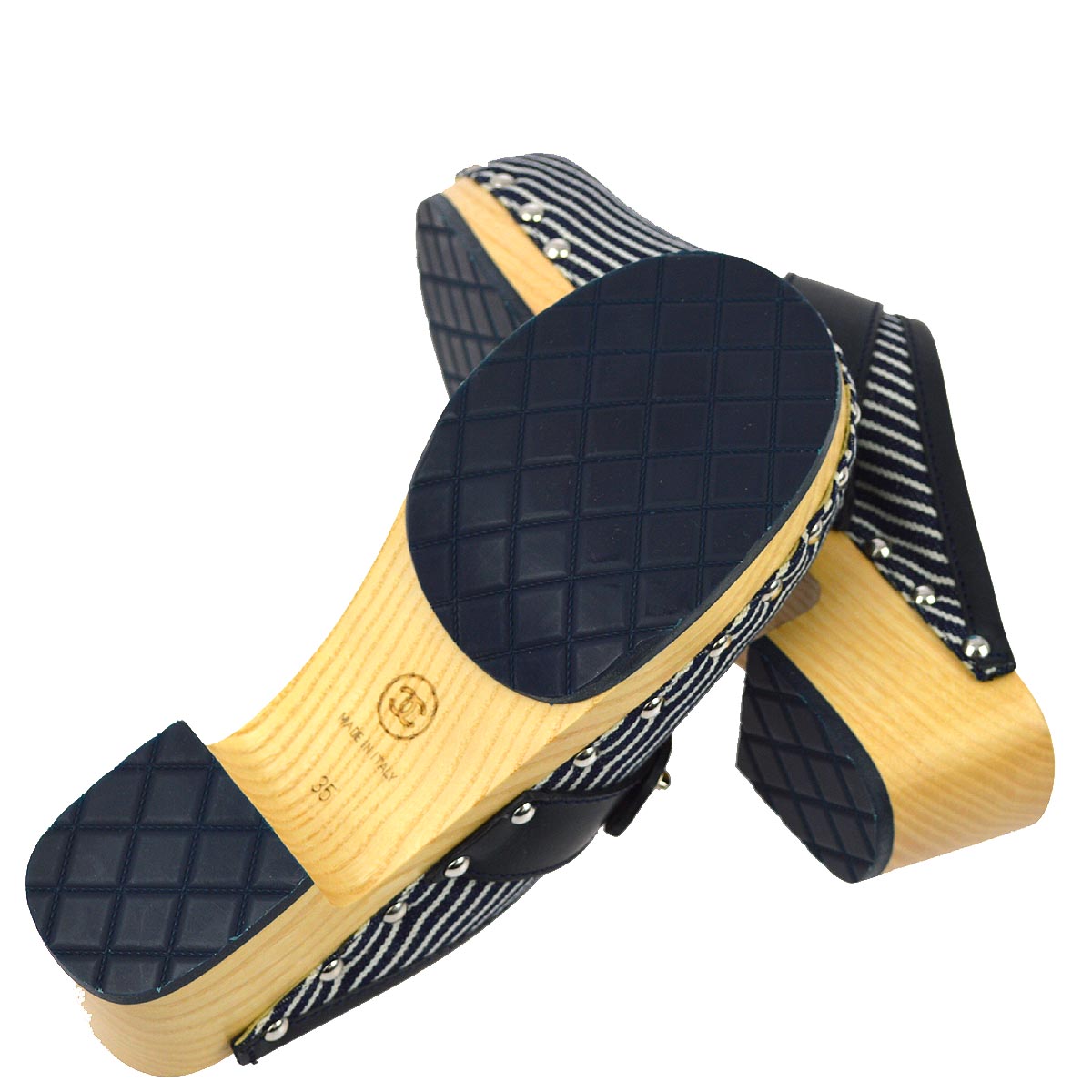 Chanel Navy Turnlock Sabot Shoes #35