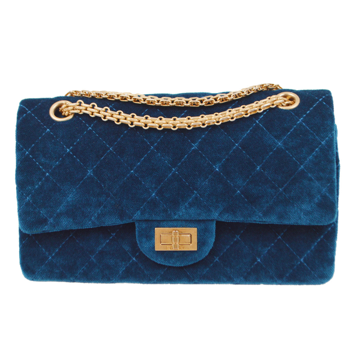 Chanel 2017-2018 Blue Velvet 2.55 Classic Double Flap Shoulder Bag