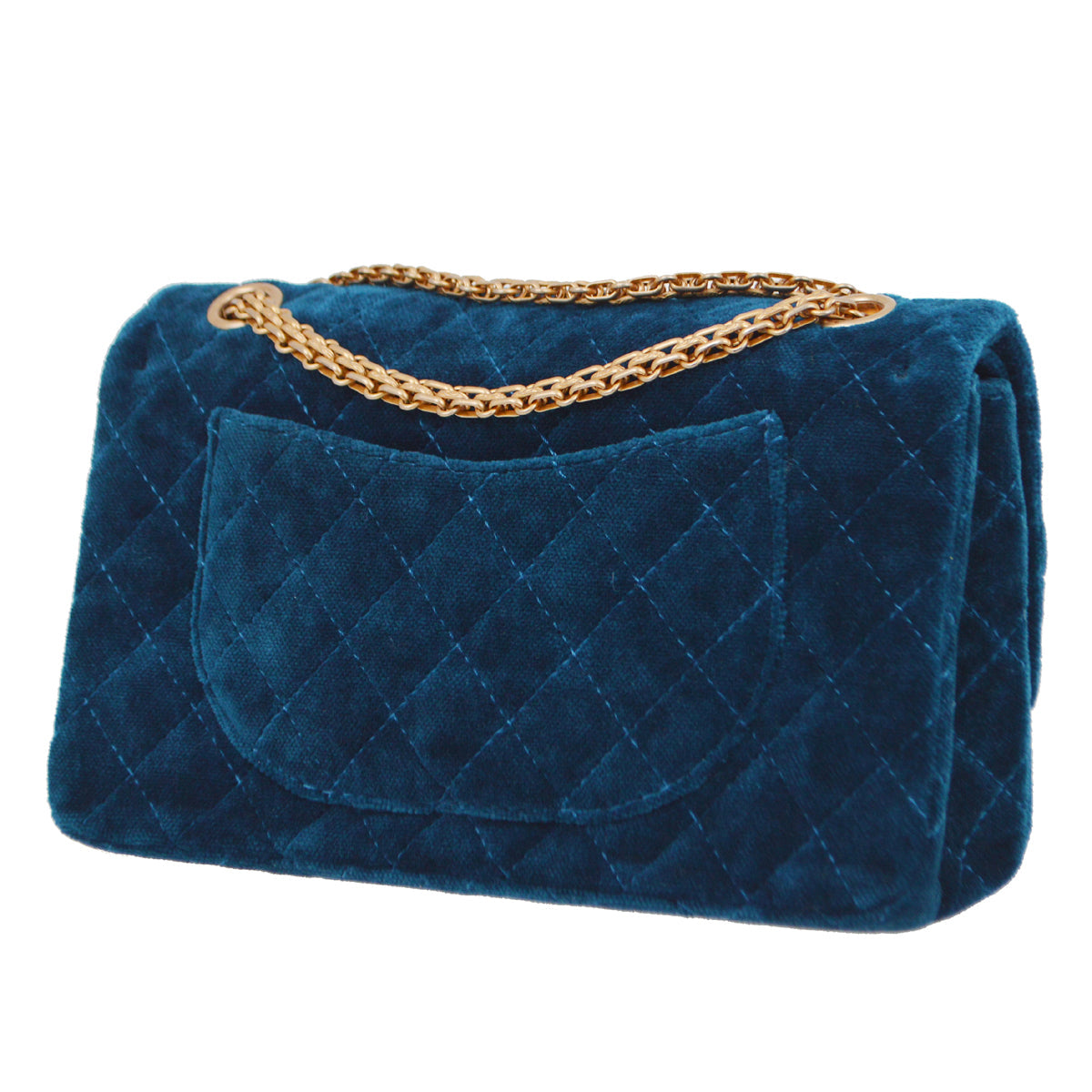 Chanel 2017-2018 Blue Velvet 2.55 Classic Double Flap Shoulder Bag