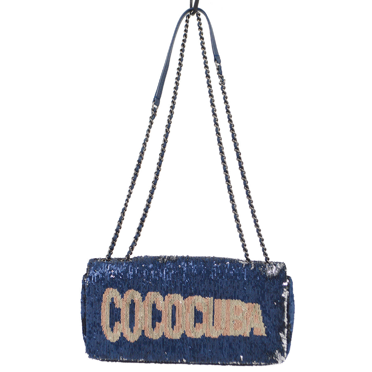 Chanel 2017 Blue Spangle Coco Cuba Flap Double Chain Shoulder Bag