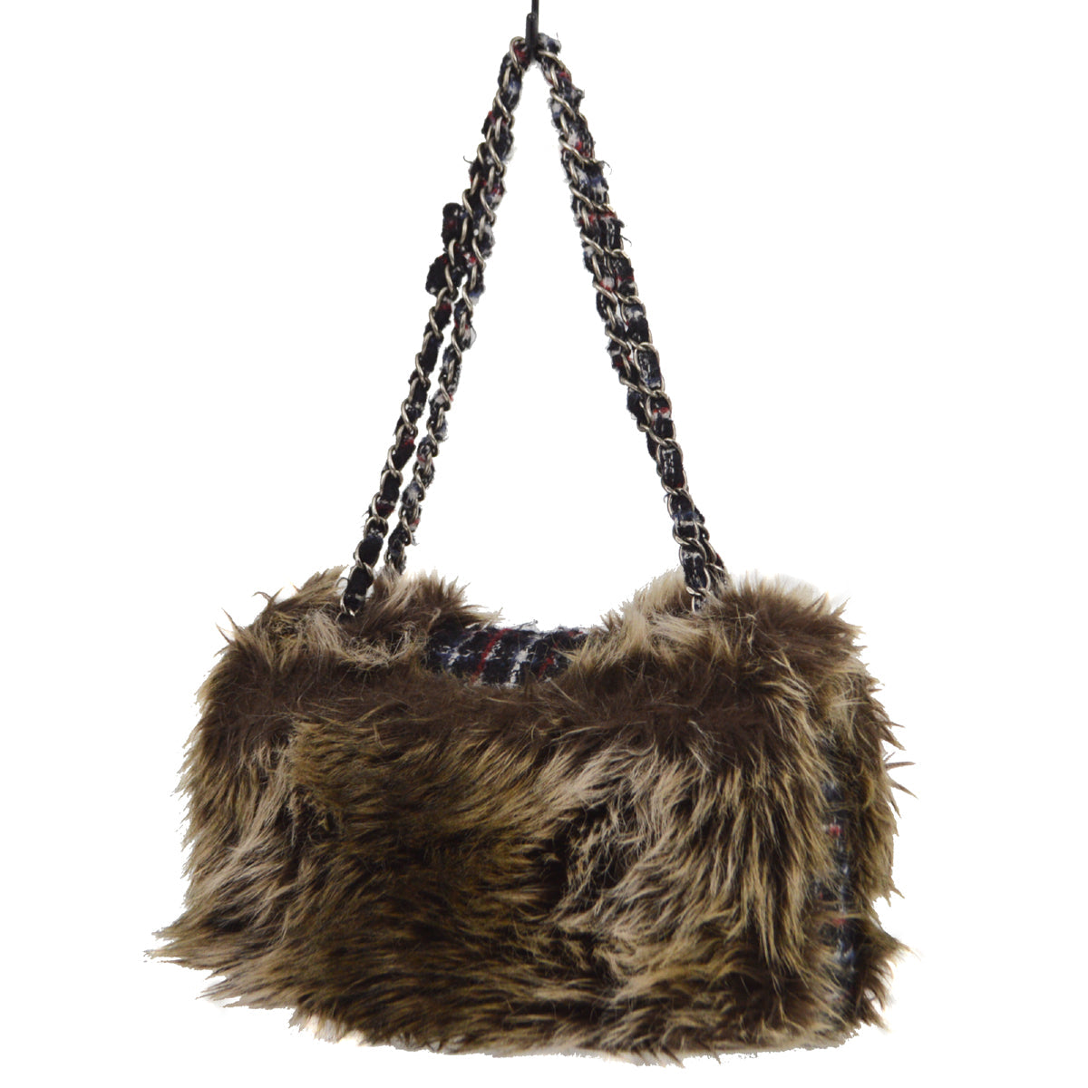 Chanel 2010-2011 Navy Fur Single Flap Chain Shoulder Bag