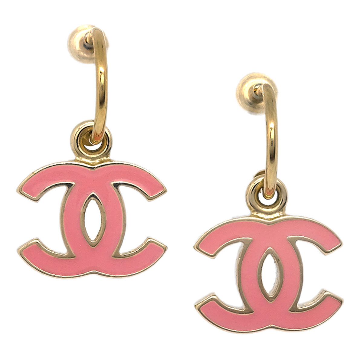 Chanel CC Dangle Piercing Earrings Pink