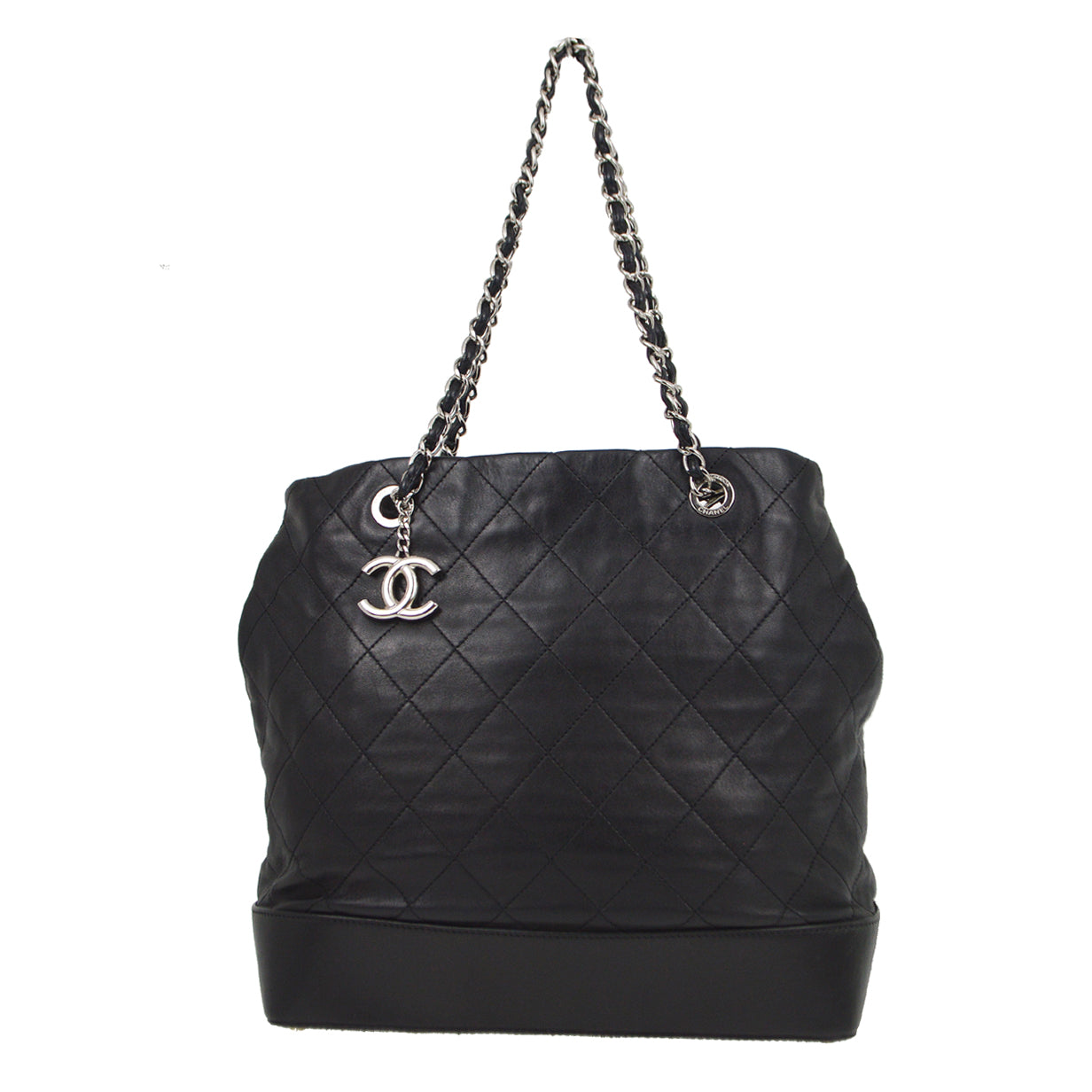 Chanel 2010-2011 Black Lambskin Chain Tote Handbag