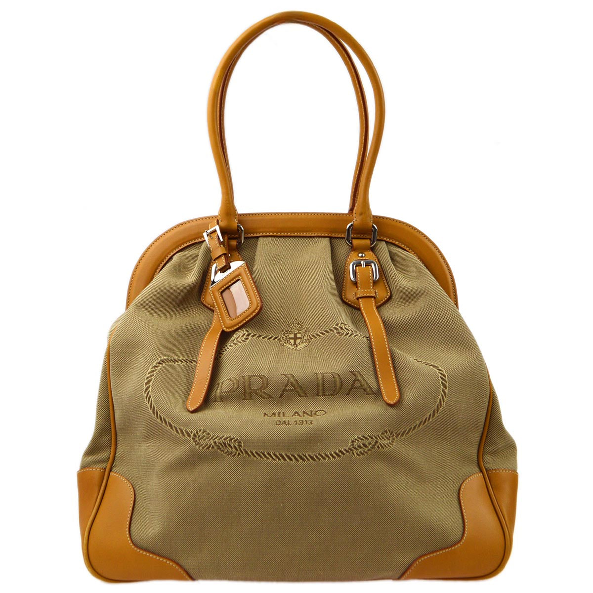 Prada Beige Jacquard Tote Handbag