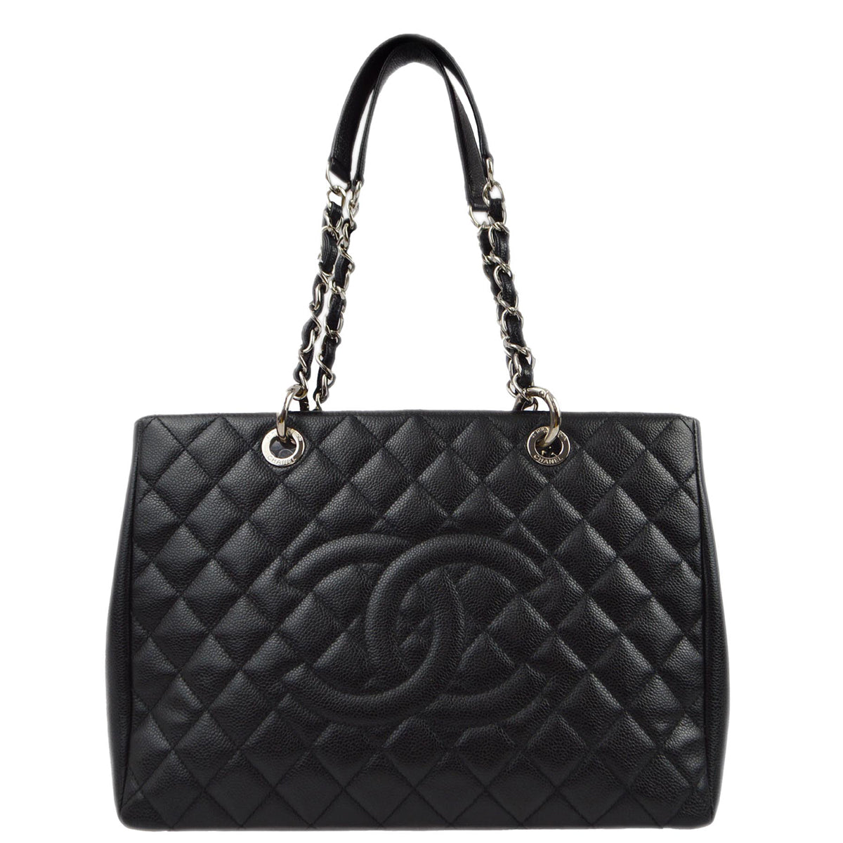 Chanel 2011 Black Caviar Grand Shopping Tote GST Chain Handbag