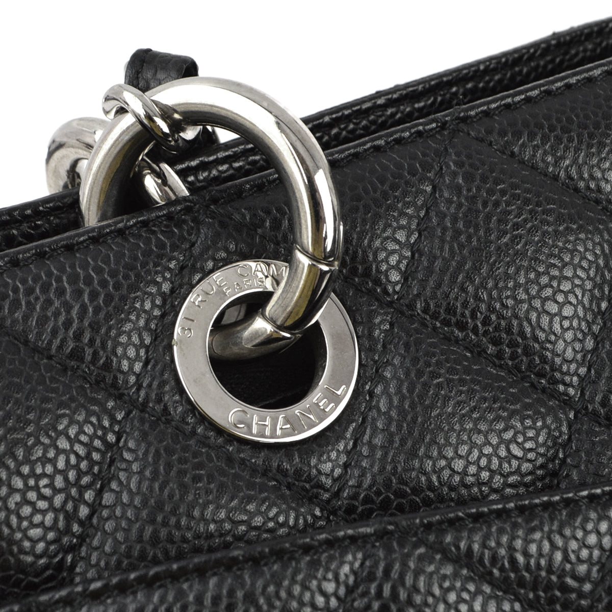 Chanel 2011 Black Caviar Grand Shopping Tote GST Chain Handbag