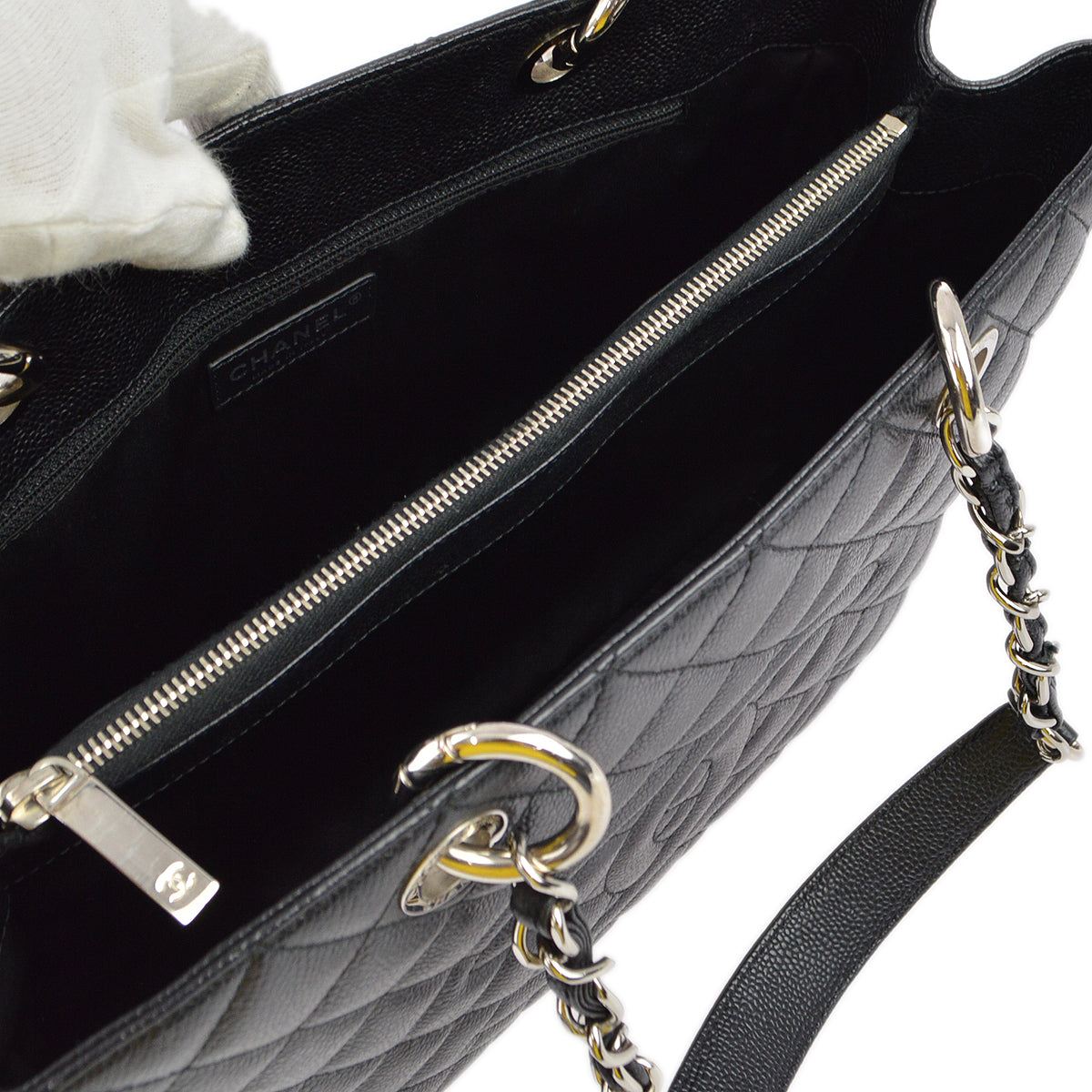 Chanel 2011 Black Caviar Grand Shopping Tote GST Chain Handbag