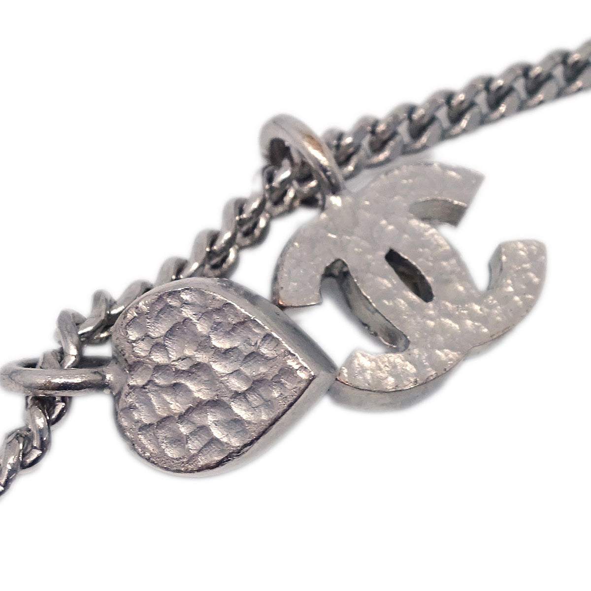 Chanel Silver Chain Necklace Pendant Rhinestone D11C