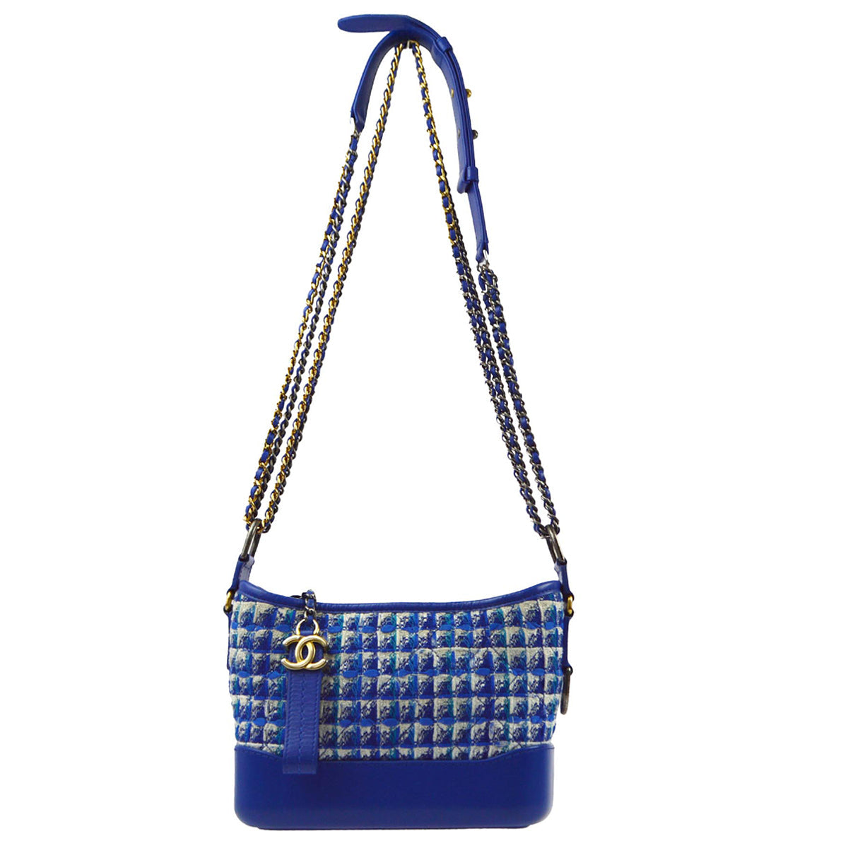 Chanel 2019 Blue Tweed Calfskin Small Gabrielle Shoulder Bag