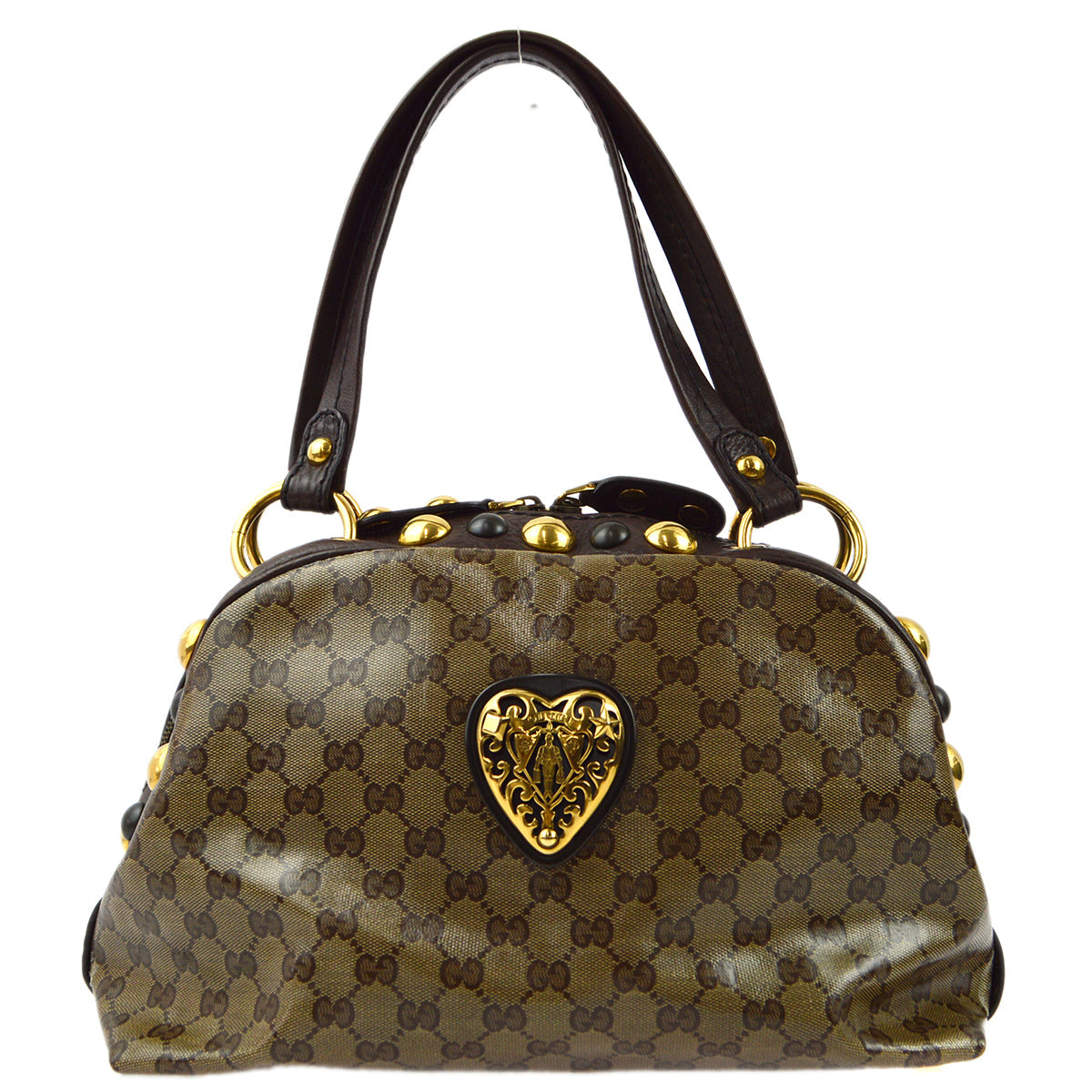 Gucci Brown GG Crystal Hysteria Babouska Heart Dome Handbag