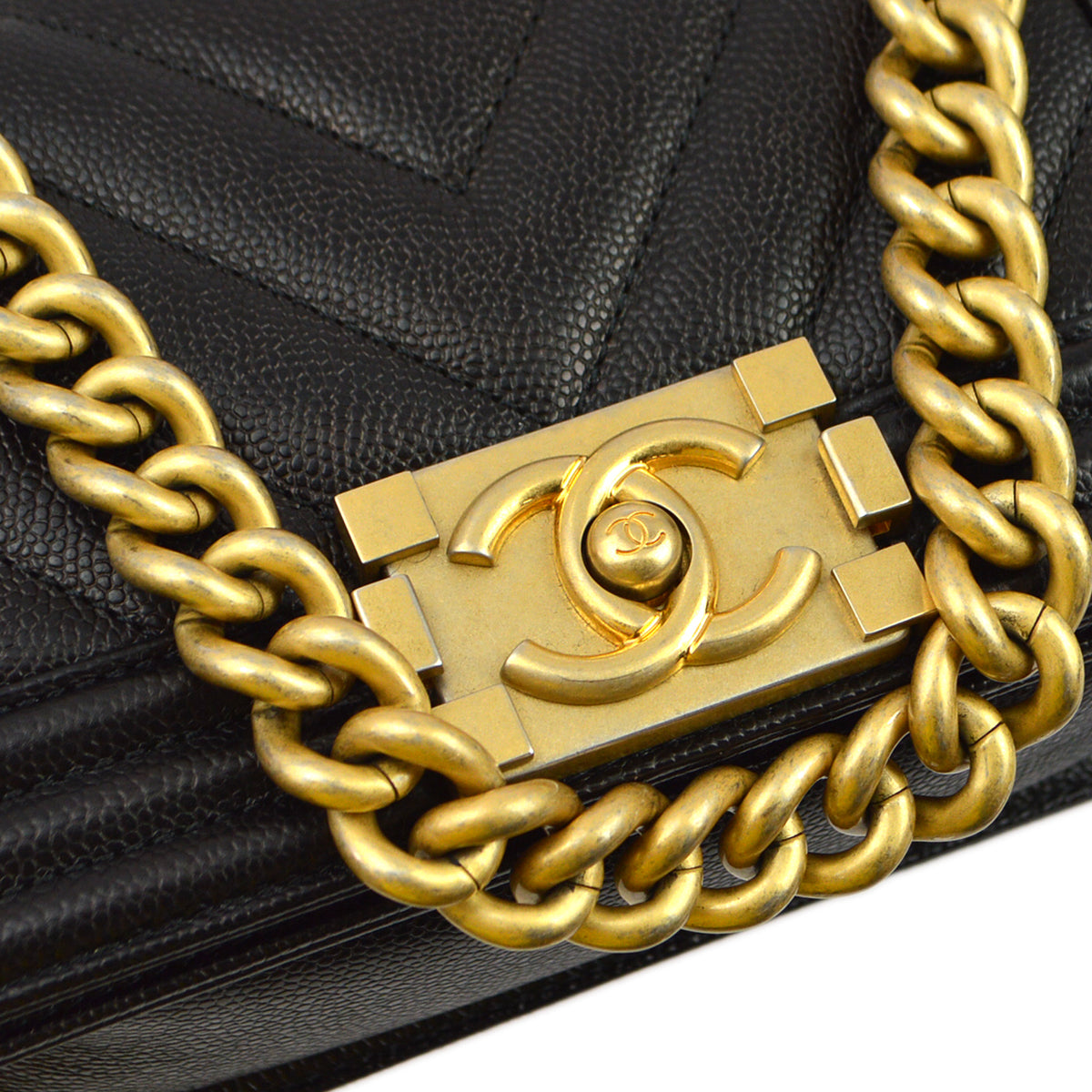 Chanel 2017 Small Boy Black Caviar Chain Shoulder Bag