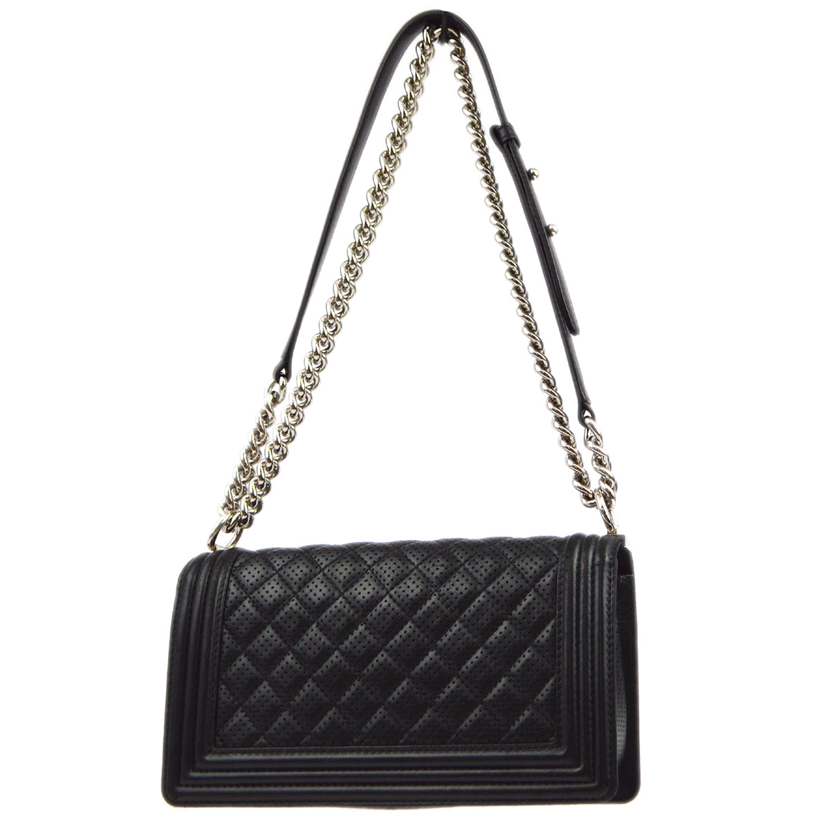 Medium Boy Chanel 2013-2014 Black Punched Lambskin Medium Double Chain Shoulder Bag