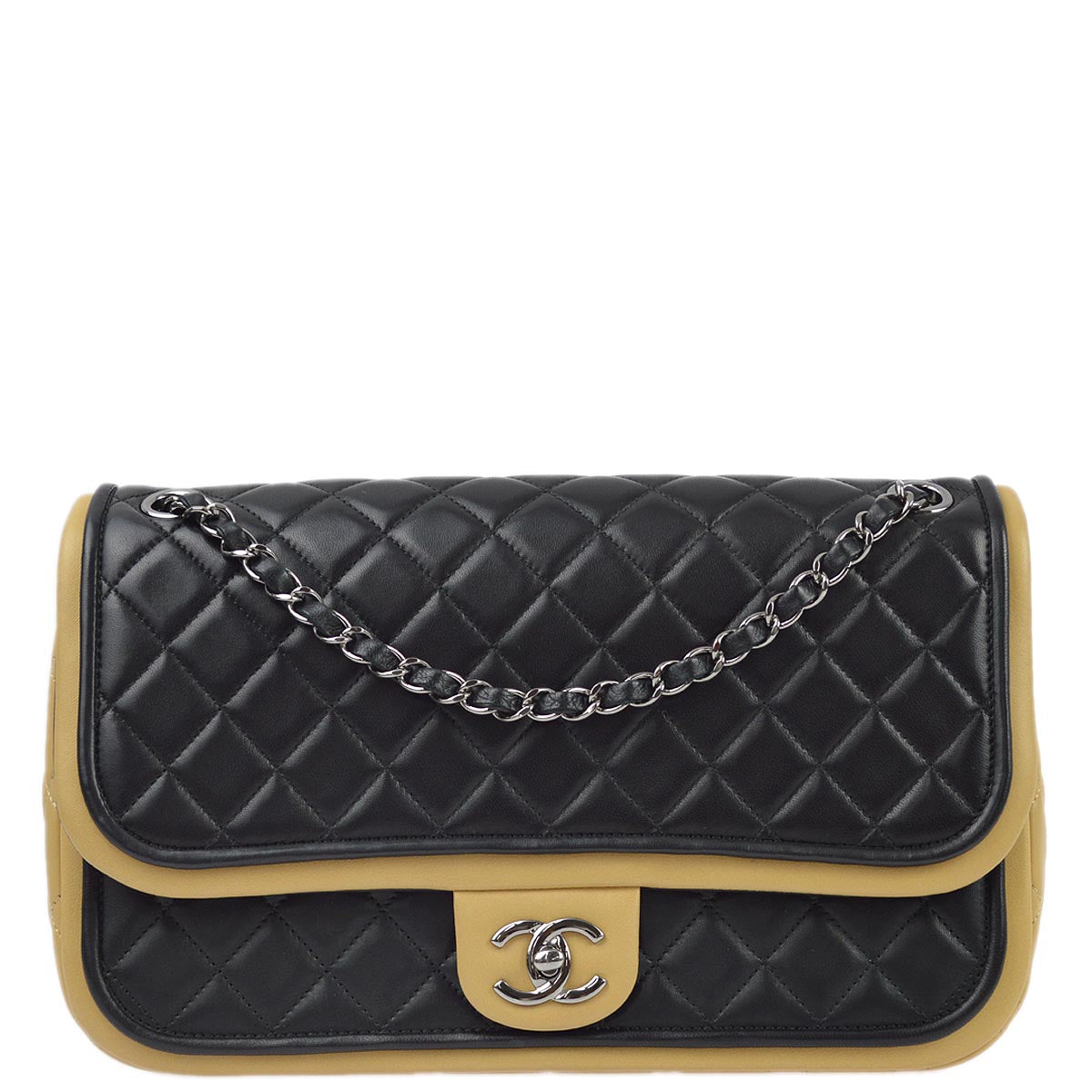 Chanel 2013-2014 Black Bicolor Lambskin Double Chain Shoulder Bag