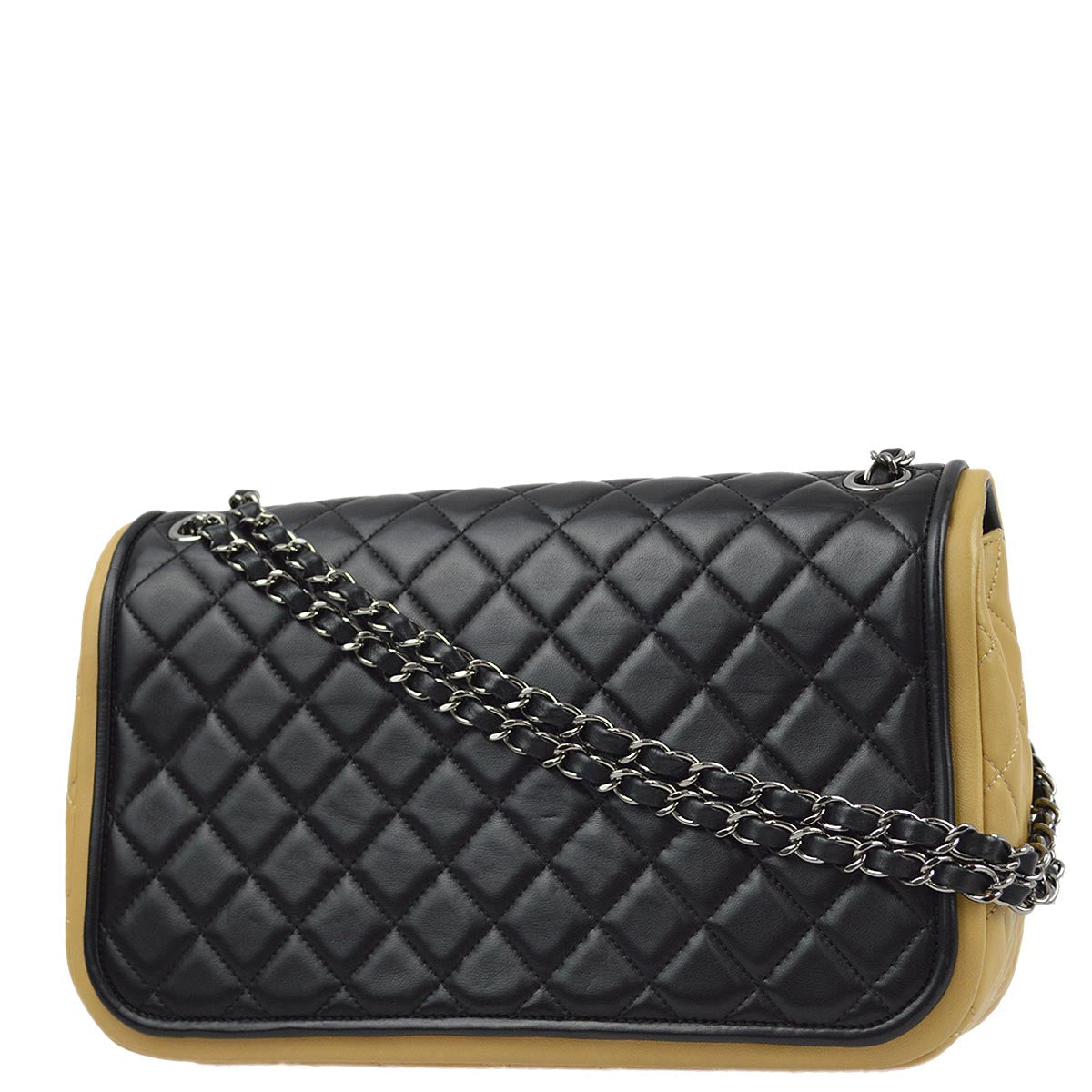 Chanel 2013-2014 Black Bicolor Lambskin Double Chain Shoulder Bag