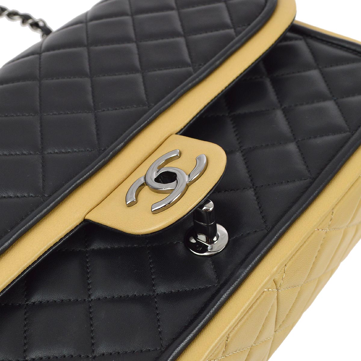 Chanel 2013-2014 Black Bicolor Lambskin Double Chain Shoulder Bag