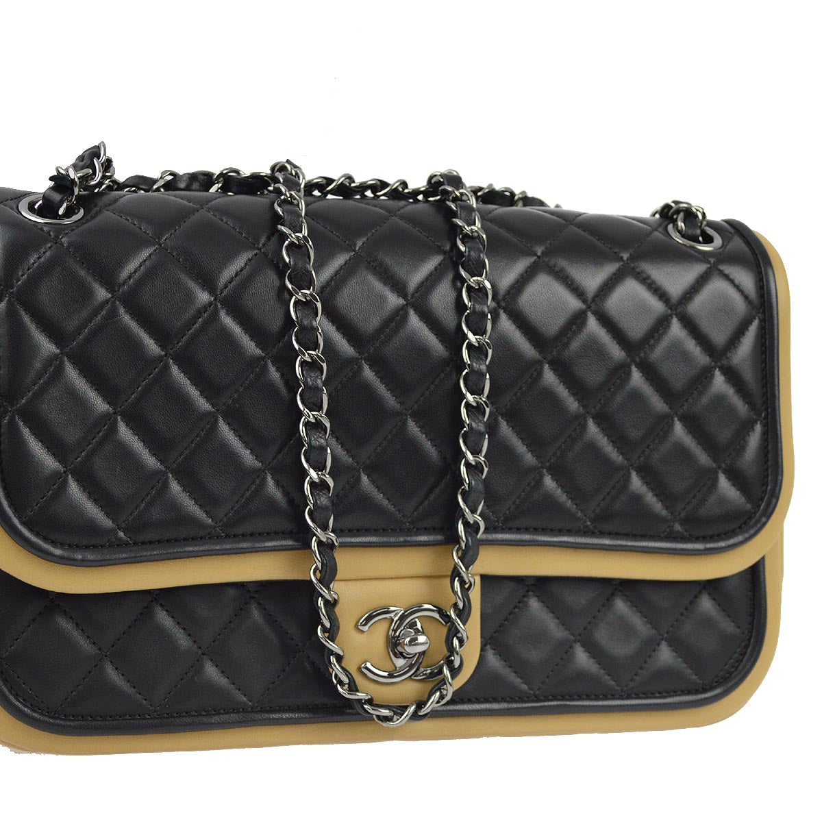 Chanel 2013-2014 Black Bicolor Lambskin Double Chain Shoulder Bag