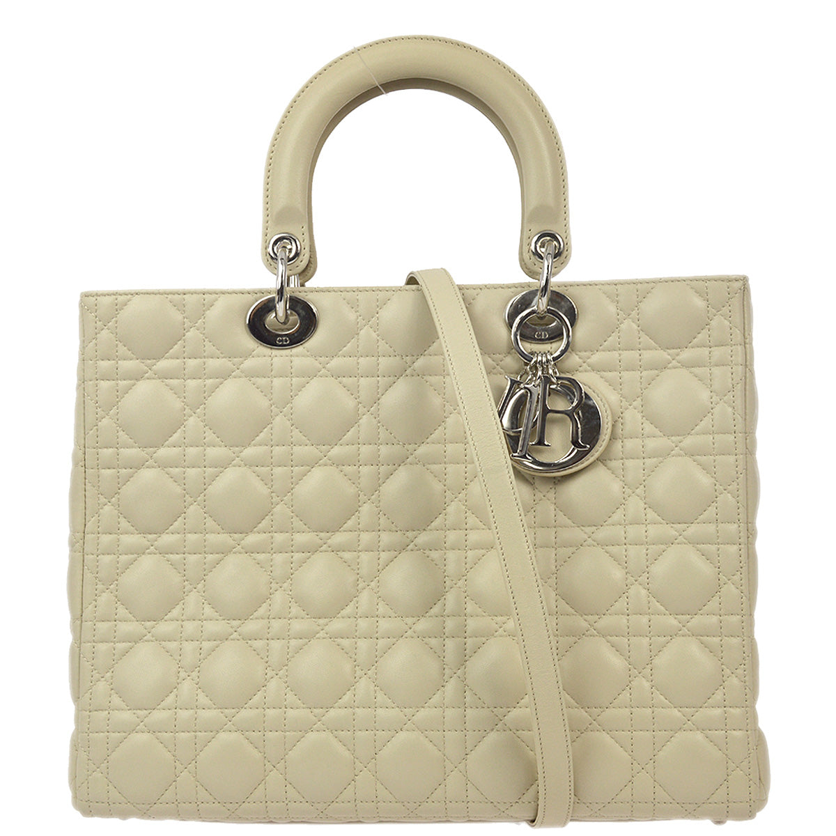 Christian Dior 2012 Ivory Lambskin Large Lady Dior Cannage 2way Shoulder Handbag