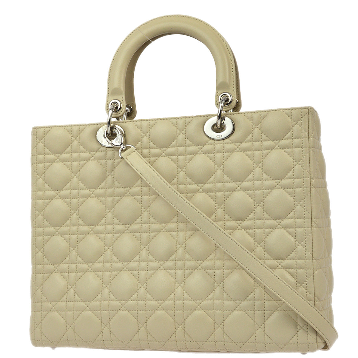 Christian Dior 2012 Ivory Lambskin Large Lady Dior Cannage 2way Shoulder Handbag