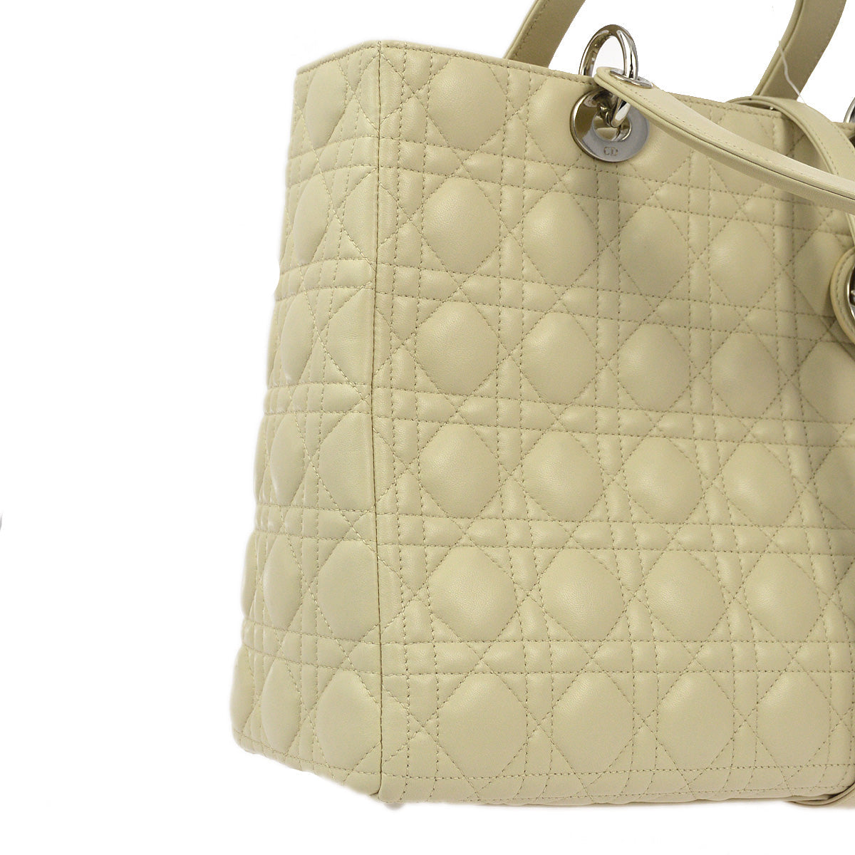 Christian Dior 2012 Ivory Lambskin Large Lady Dior Cannage 2way Shoulder Handbag