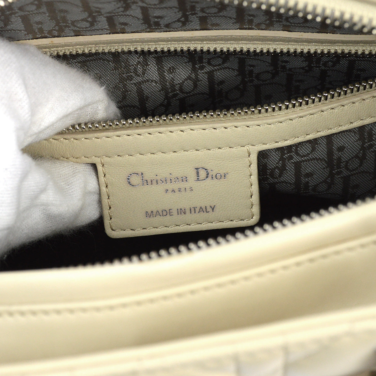 Christian Dior 2012 Ivory Lambskin Large Lady Dior Cannage 2way Shoulder Handbag