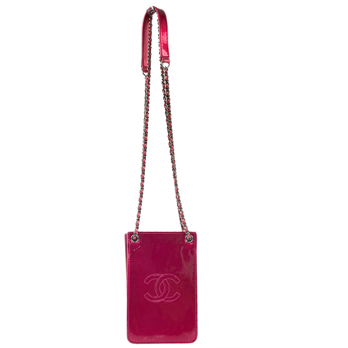 Chanel 2014 Pink Patent Leather Chain Pochette Shoulder Bag