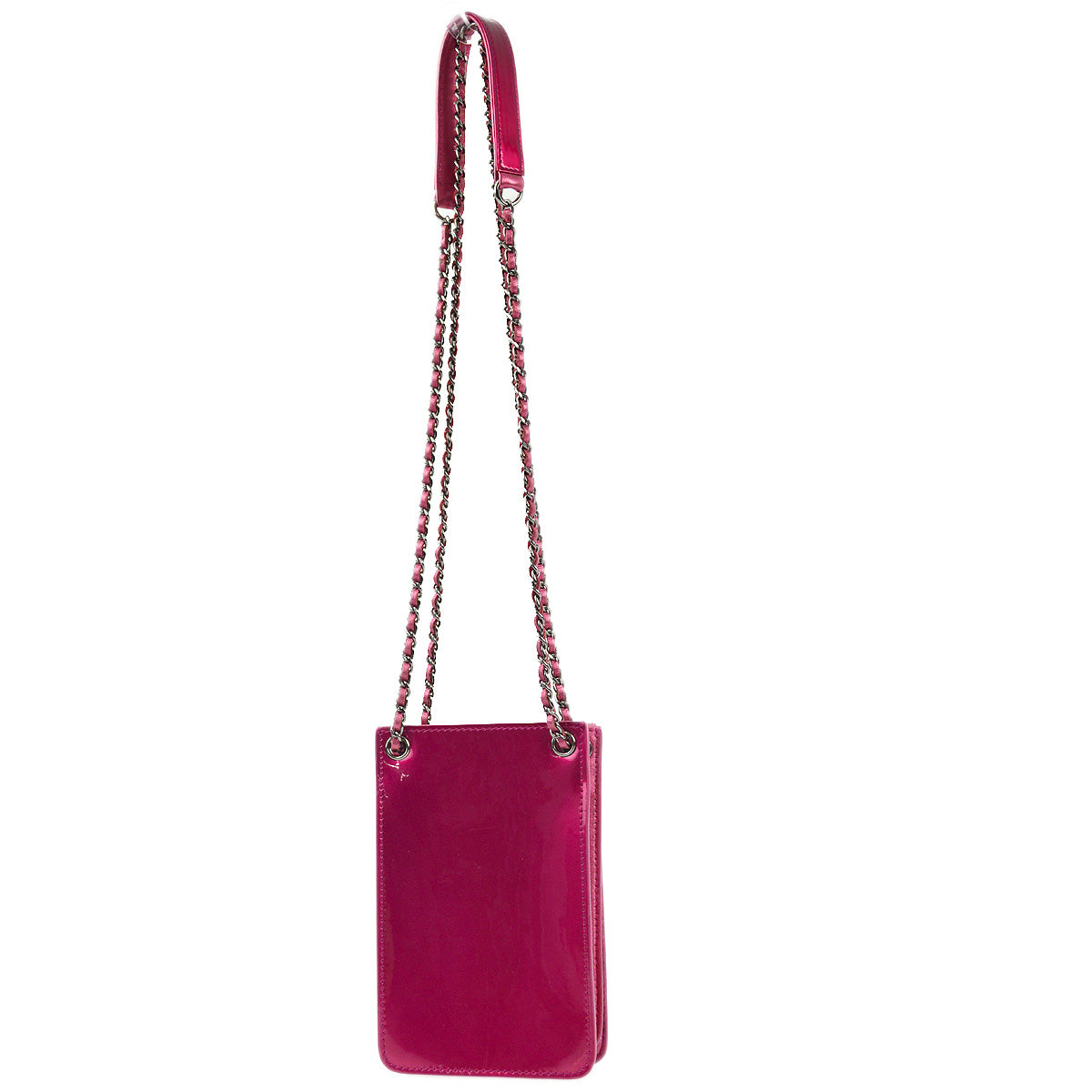 Chanel Pink Patent Leather Chain Pochette Shoulder Bag