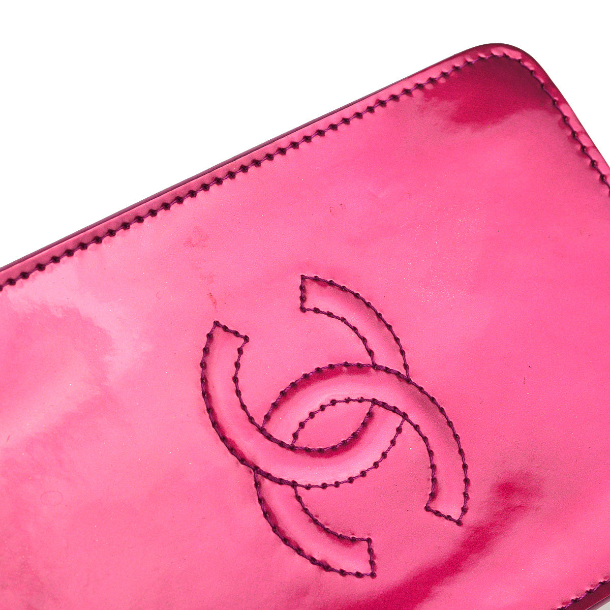 Chanel Pink Patent Leather Chain Pochette Shoulder Bag