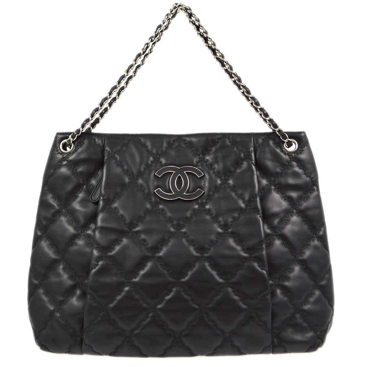 Chanel 2013-2014 Black Calfskin Chain Tote Handbag