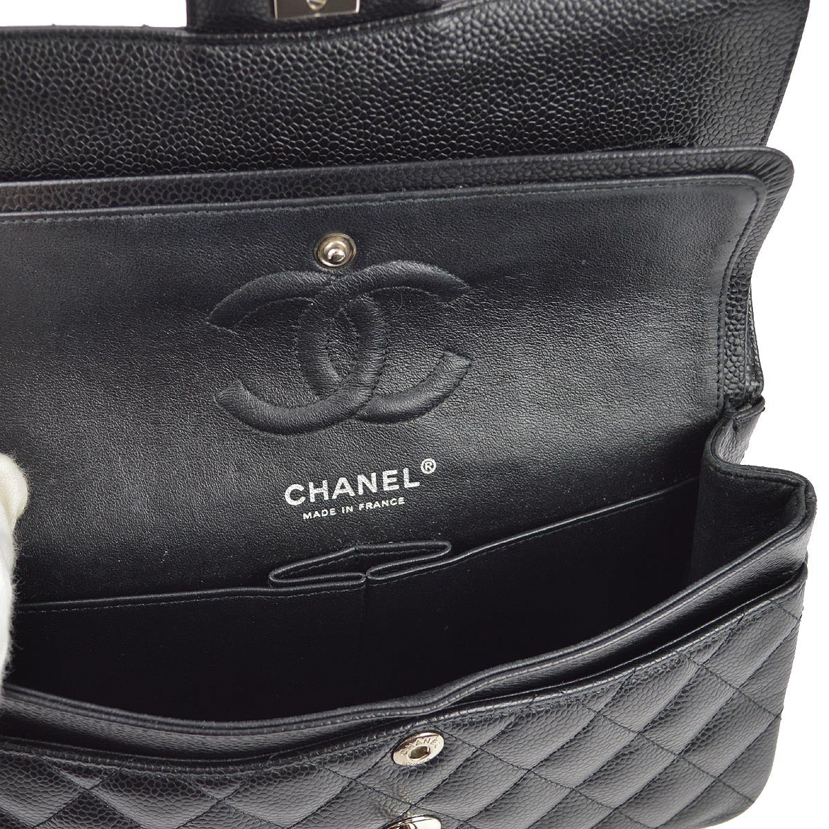 Chanel 2010-2011 Black Caviar Small Classic Double Flap Shoulder Bag