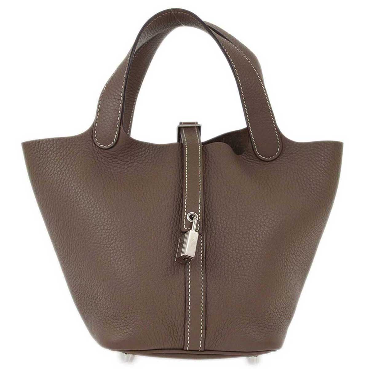 Hermes 2017 Etoupe Taurillon Clemence Picotin Lock 18 PM Handbag