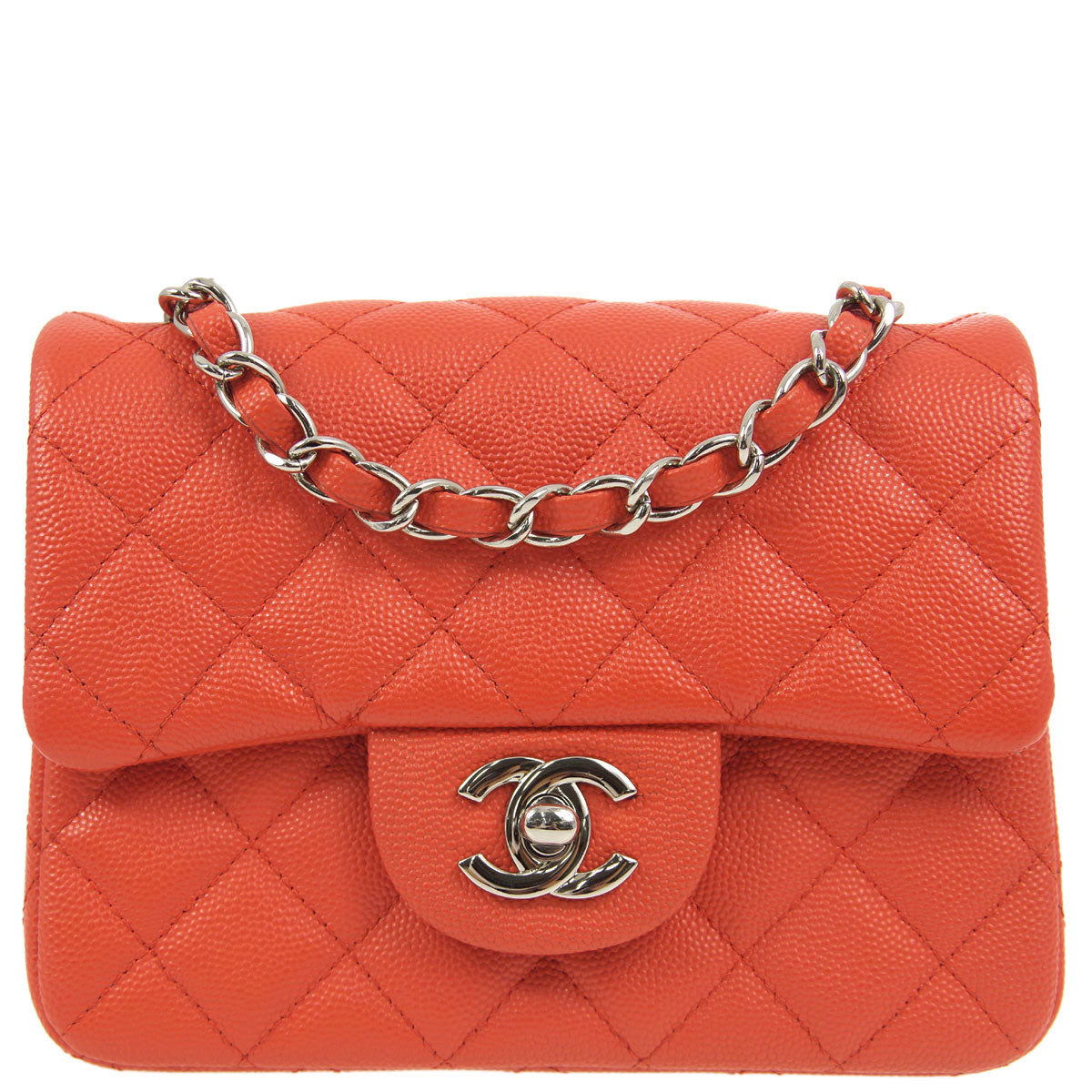 Chanel 2019 Orange Caviar Mini Classic Square Flap Shoulder Bag 17