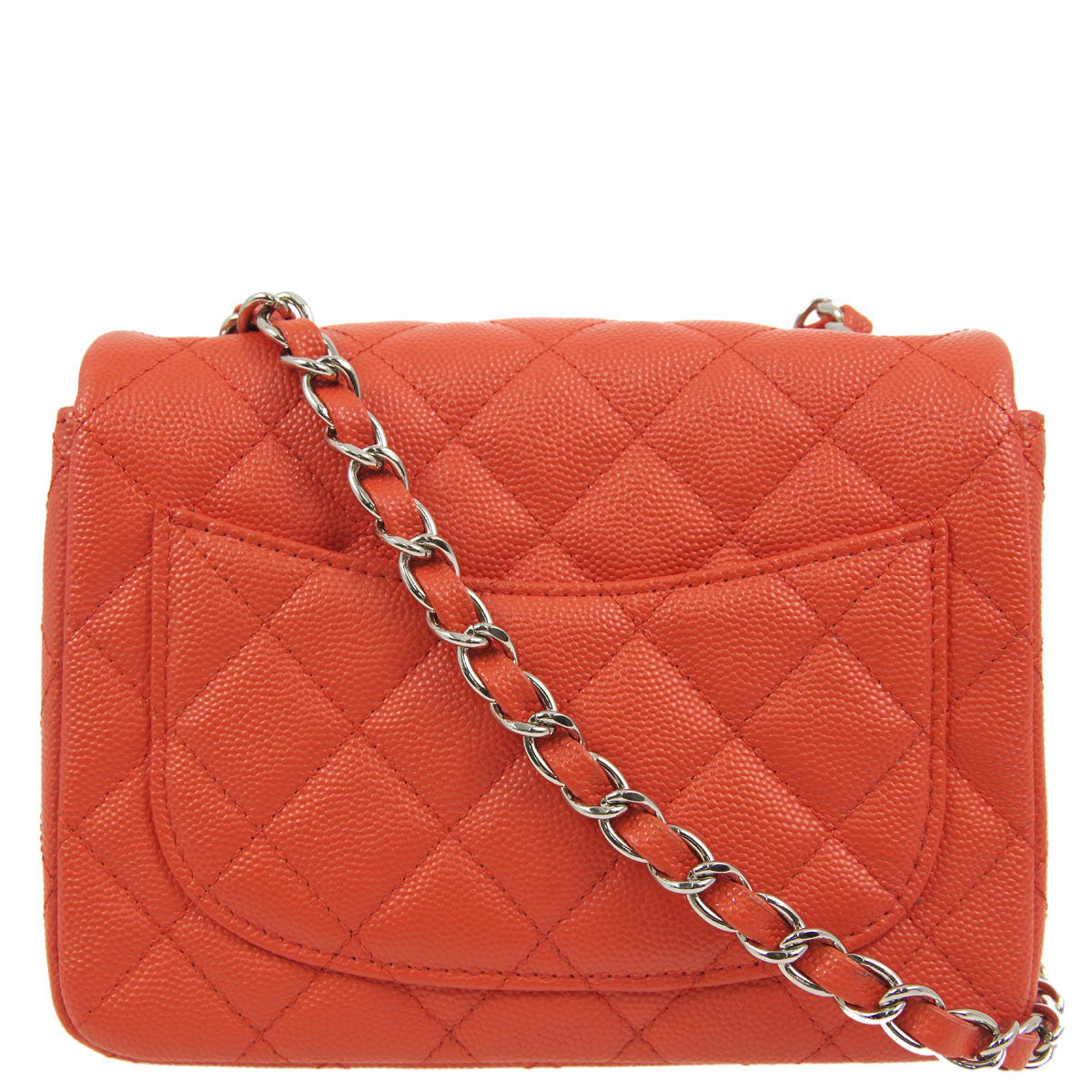 Chanel 2019 Orange Caviar Mini Classic Square Flap Shoulder Bag 17