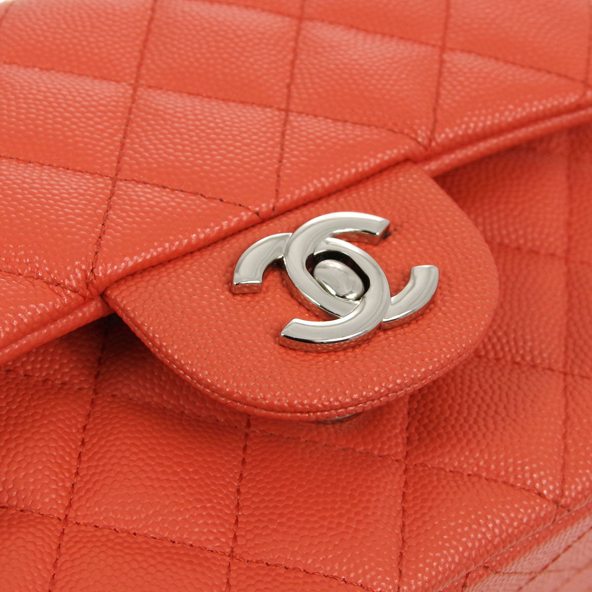 Chanel 2019 Orange Caviar Mini Classic Square Flap Shoulder Bag 17