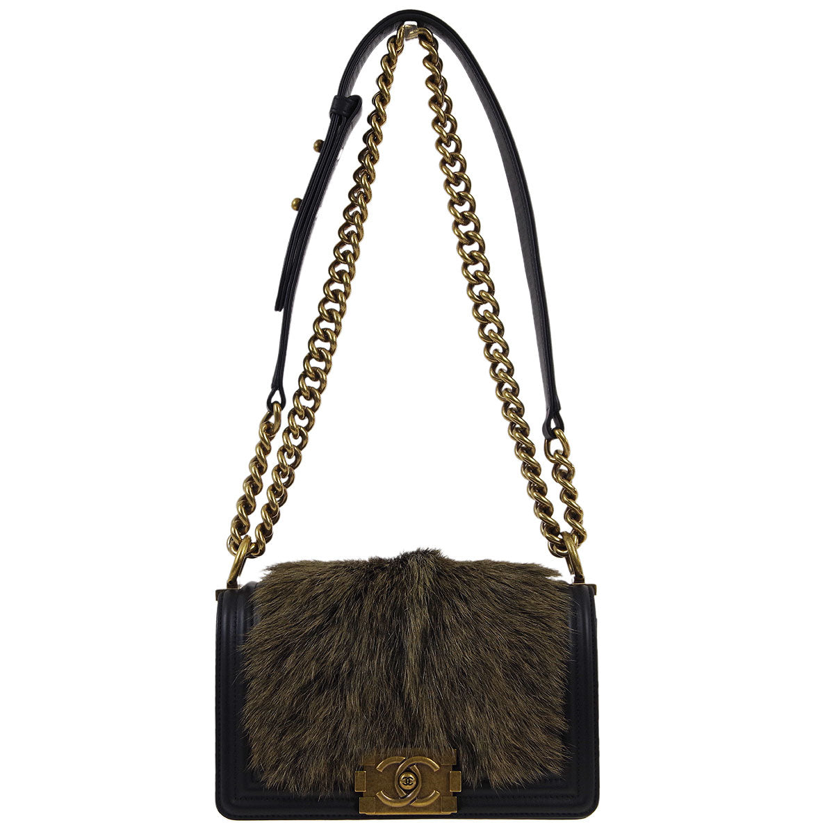 Chanel 2019 Small Boy Fur Lambskin Chain Shoulder Bag