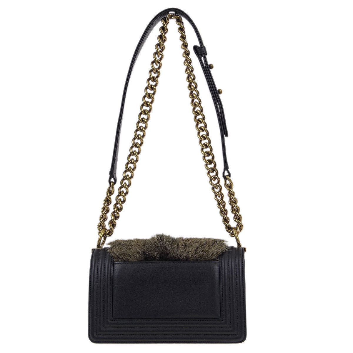 Chanel 2019 Small Boy Fur Lambskin Chain Shoulder Bag