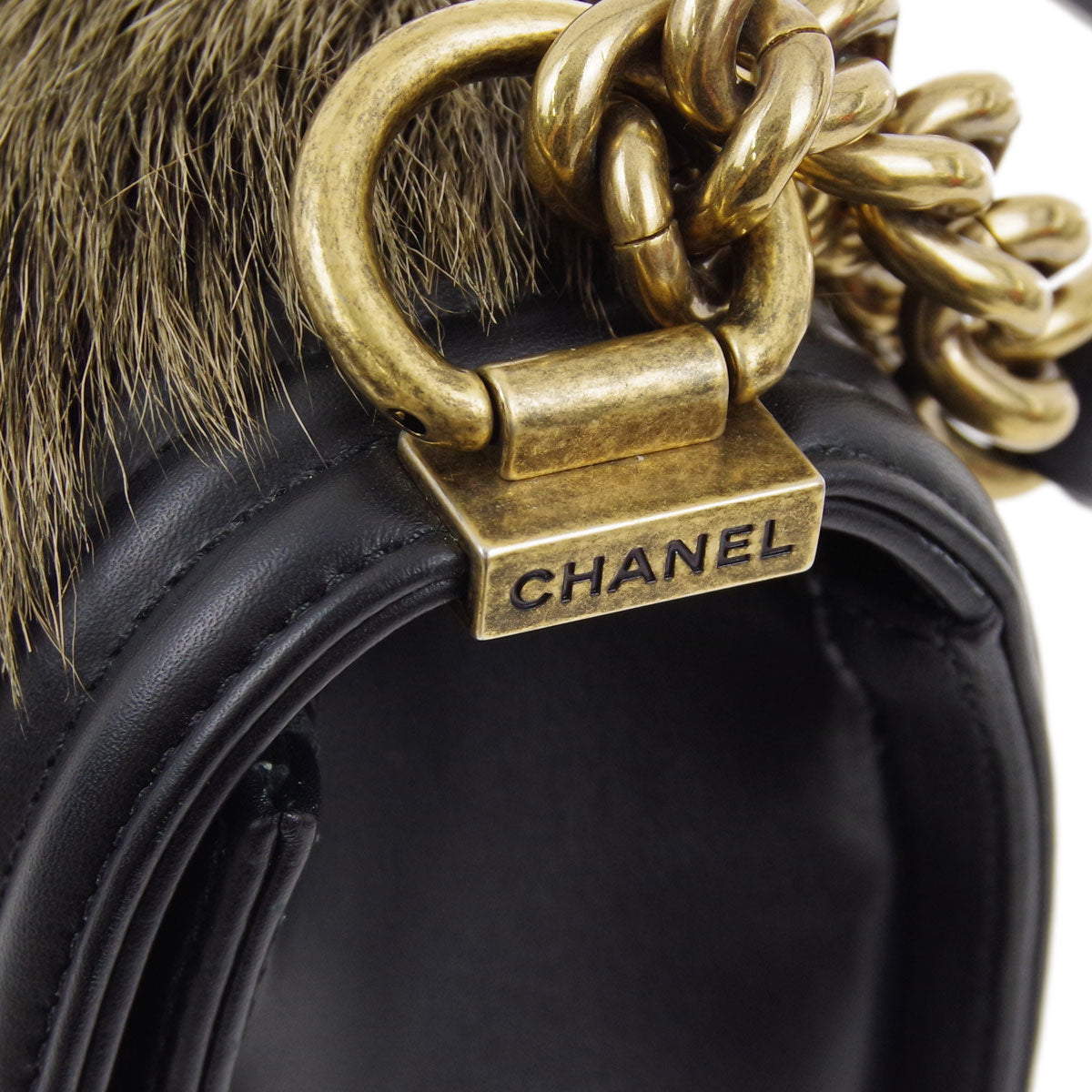 Chanel 2019 Small Boy Fur Lambskin Chain Shoulder Bag