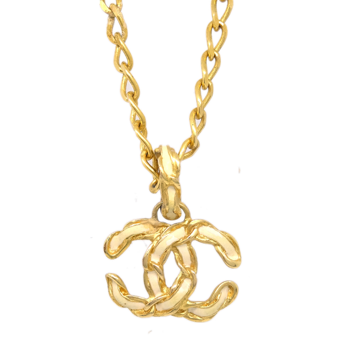 Chanel CC Chain Necklace White Gold 12P