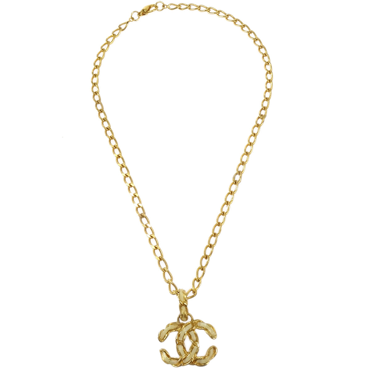 Chanel CC Chain Necklace White Gold 12P