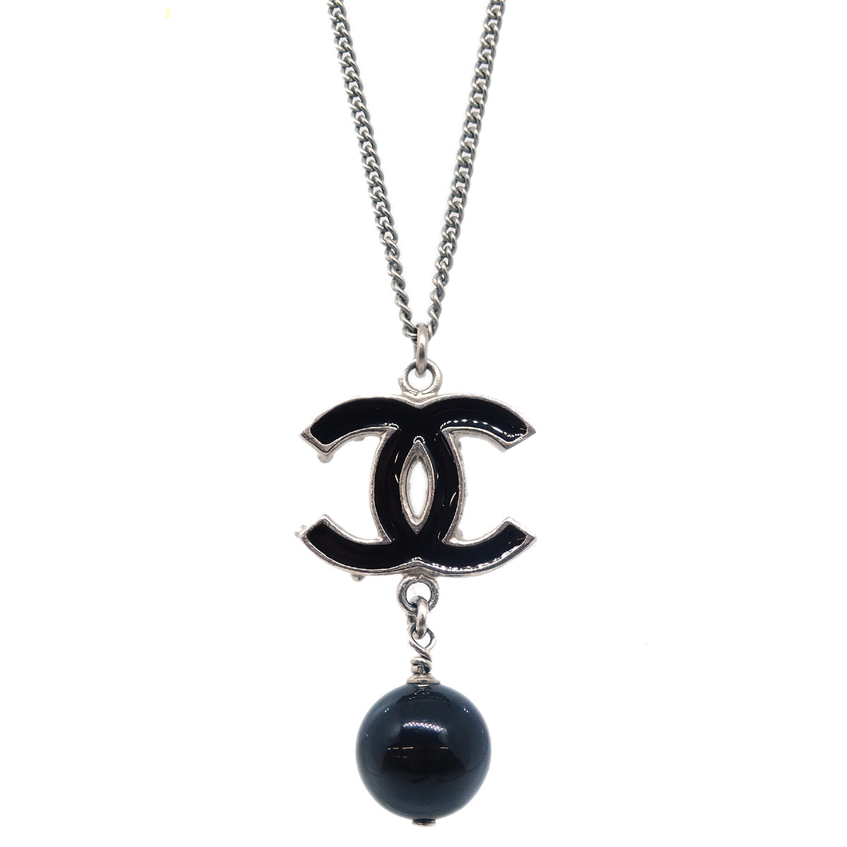 Chanel Chain Necklace Silver Black B12A