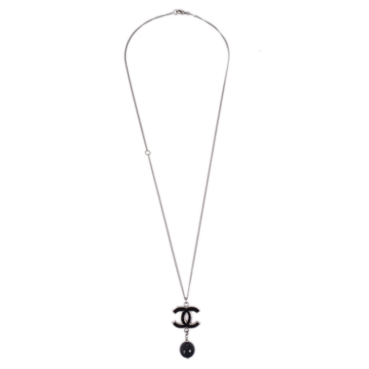 Chanel Chain Necklace Silver Black B12A