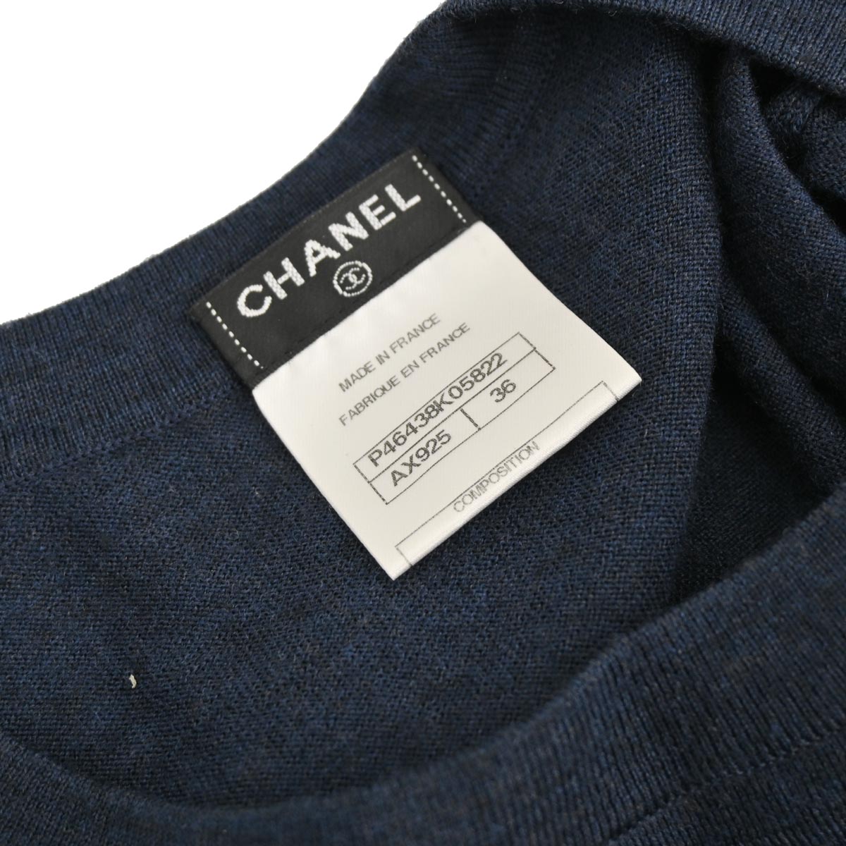 Chanel 2013-2014 Short Sleeve Sweater Knit Top Navy #36