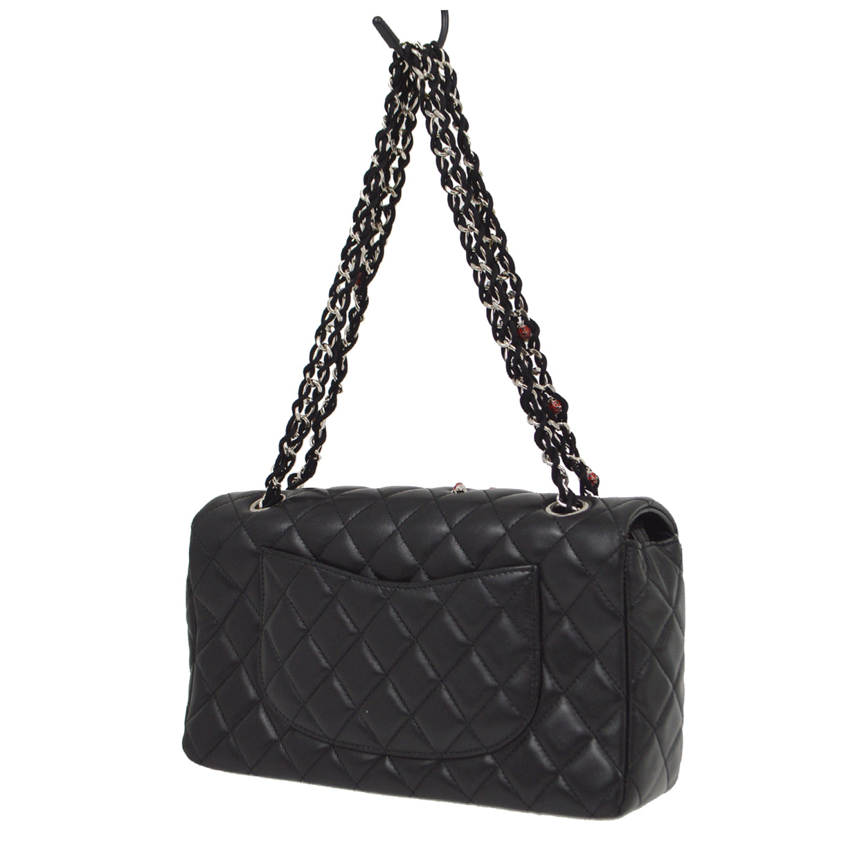 Chanel 2010-2011 Black Lambskin Ladybug Single Flap Shoulder Bag