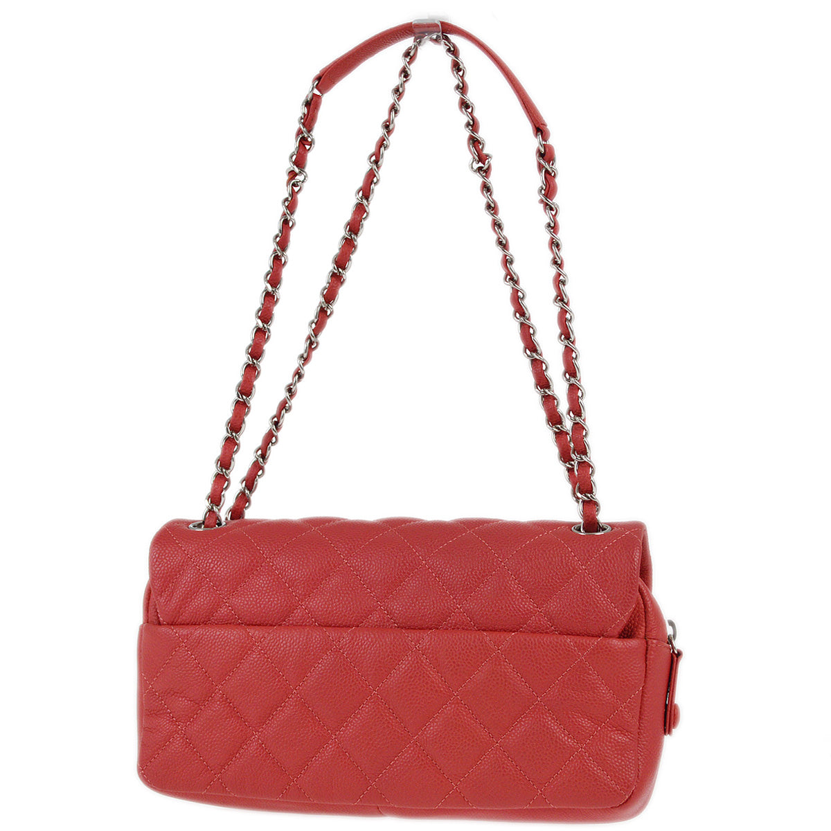 Chanel 2014-2015 Red Caviar Easy Double Chain Flap Shoulder Bag