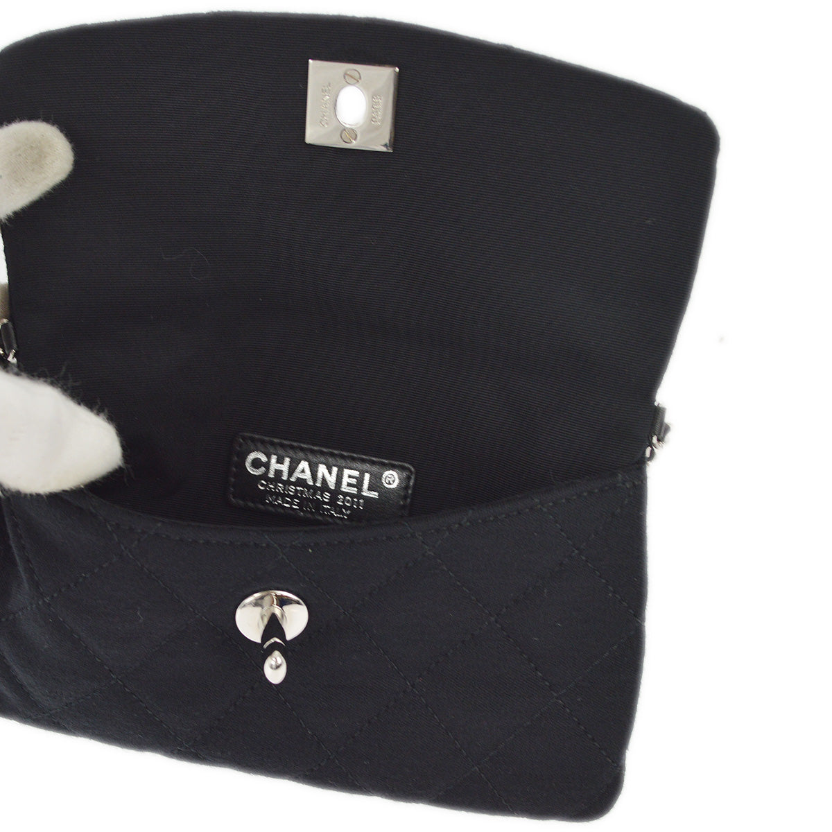 Chanel 2011 Black Cotton Single Flap Shoulder Bag Christmas 2011 Limited Edition