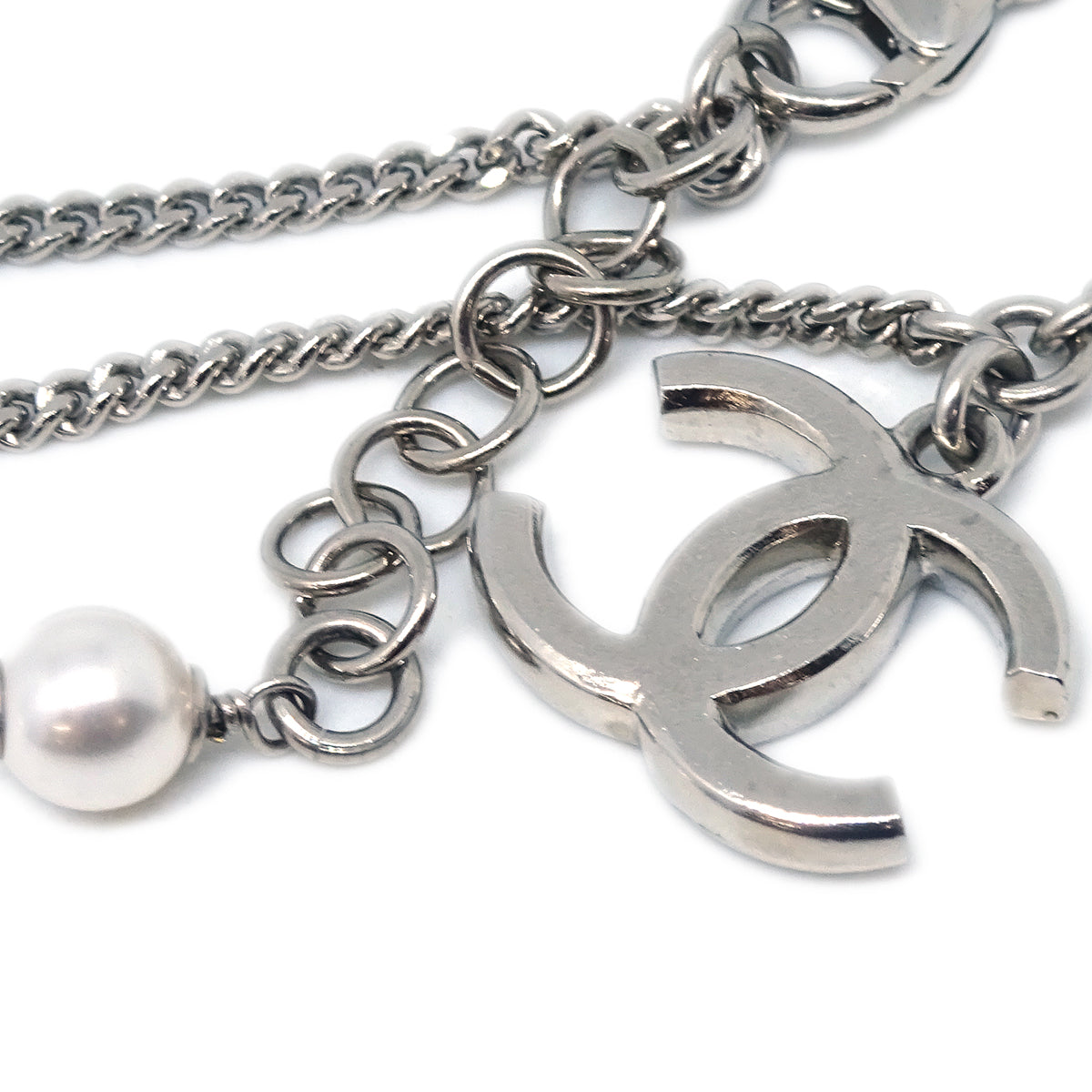 Chanel Silver CC Bracelet Rhinestone Artificial Pearl C22C