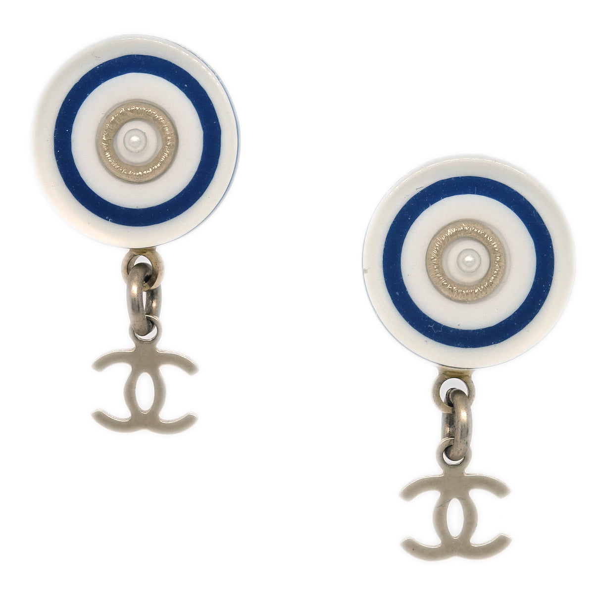 Chanel Dangle Piercing Earrings White 10C